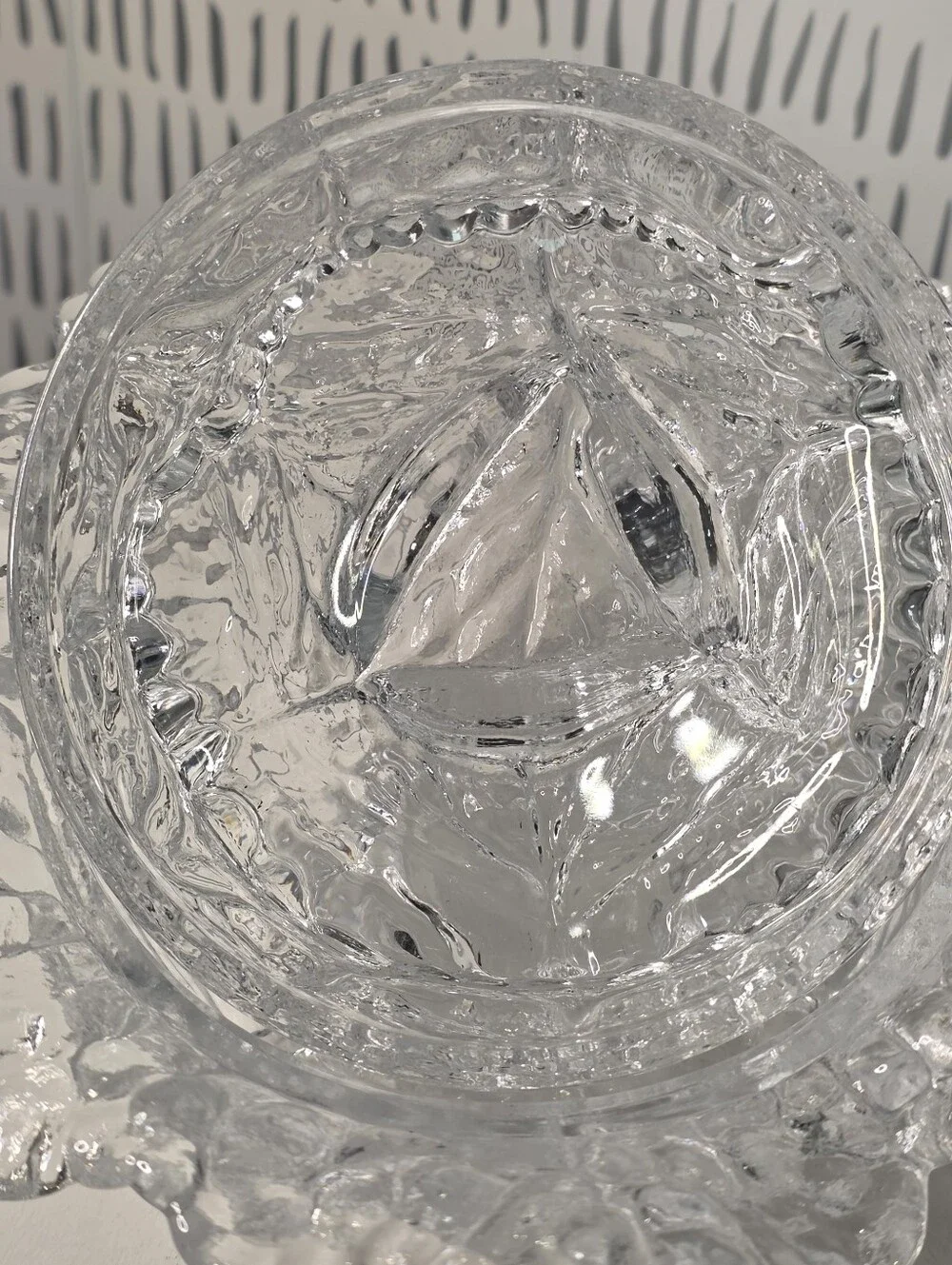 Vintage Clear Glass Cabbage Leaf Bowl with Lid Pressed Glass